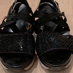 Salvatore Ferragamo black embellished walking sandals